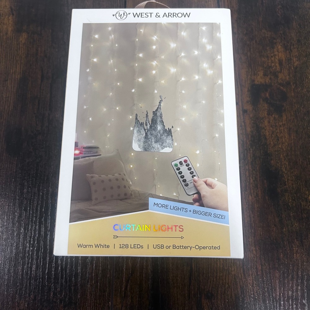 West & Arrow Warm White LED Curtain Lights 128 LEDs Remote USB WA-CL016-199